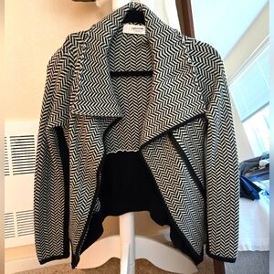 Anthropologie Black and White Chevron Asymmetric Jacket